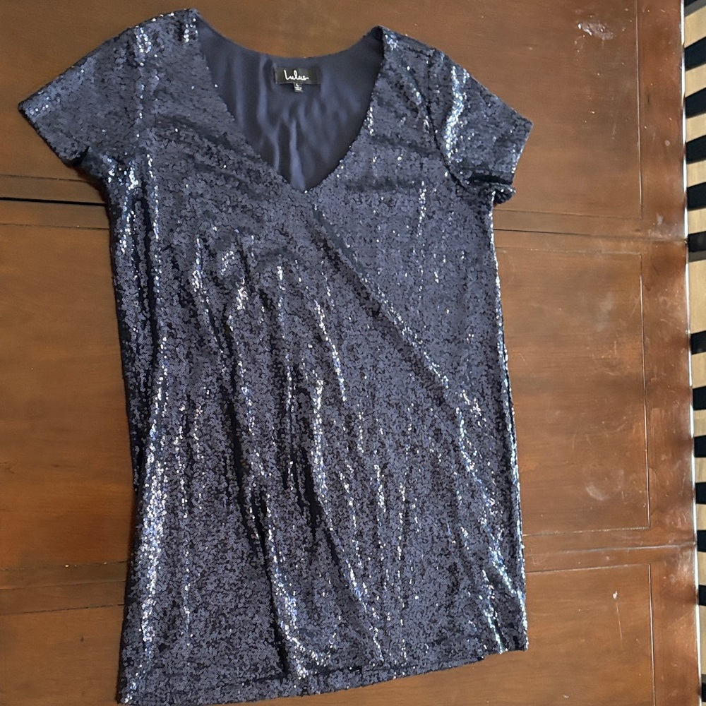 Lulu's Glittering Midnight Sequin Short Sleeve Top